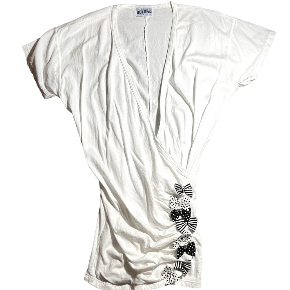 1990s 1980s Vintage Tshirt, Black white Bow Ties, Made in Italy 90s Retro